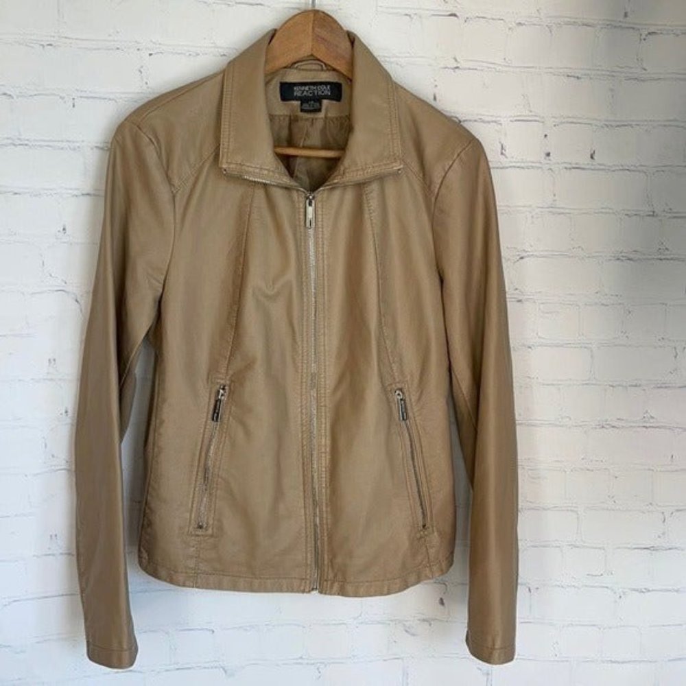 Kenneth Cole Reaction Moto Faux Vegan Leather Jacket Minimalist Baddie Sz L